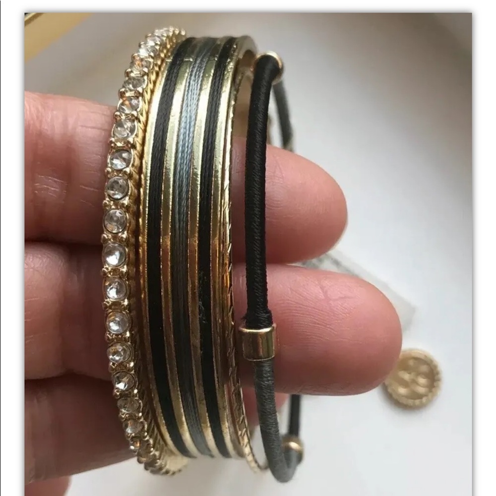JESSICA SIMPSON GRAY & BLACK Gold Colorwheel Wrapped Cord Stacked Bracelet - NWT
